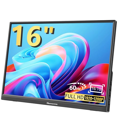 Image of Portable Monitor 16inch, Full HD 1920X1200P Display 300cd /Brightness,60Hz IPS LCD Panel,99% RGB, Built-in Speaker, HDMI USB C Monitor for Laptop PC PS3 /PS4 Switch