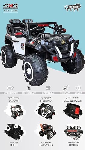 Image of Driving EV Cars for 1, 2, 3, 4, 5, 6 Years | Remote + Steering + Mobile App Control | Kids Jeeps (Jumbo Size KAB2188 [1-8 Year Kids], Police)