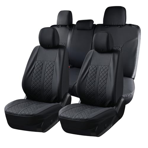 Image of Truckiipa Tacoma Truck Seat Covers Full Set Leather Waterproof Seat Covers Fit for 2005-2015 Toyota Tacoma Double Crew Cab, Full Set, Black