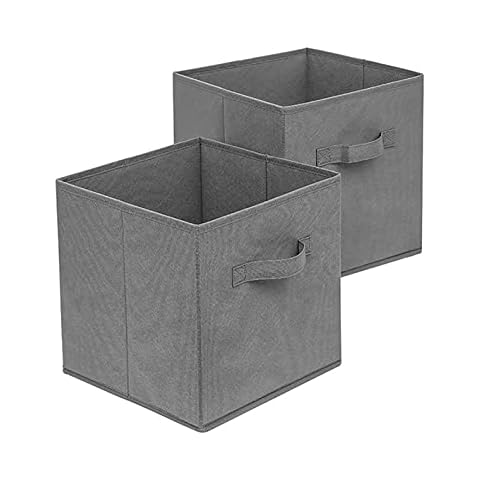 jingewell 2 Pack Drawer Storage Organisers Boxes, Collapsible Fabric Storage Cubes Organizer with Handles for Clothes Closet Shelves, Bras Socks Underwear Ties Scarve Toys books Grey Cover