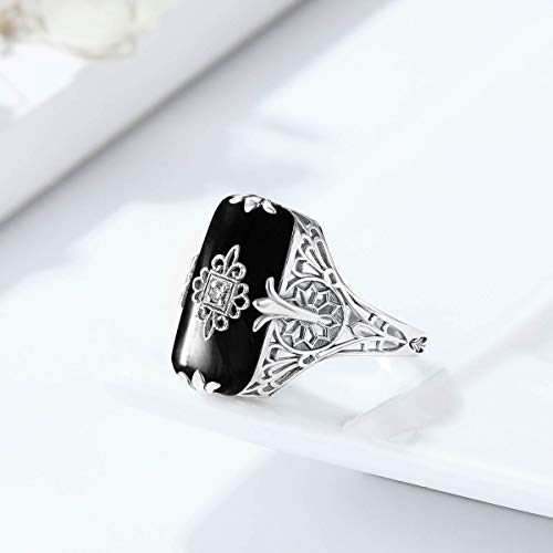 925 Silver Rings for Women White Frosted Gemstone Natural Black Agate Onyx Vintage Engagement Ring Jewelry Mom Gift2