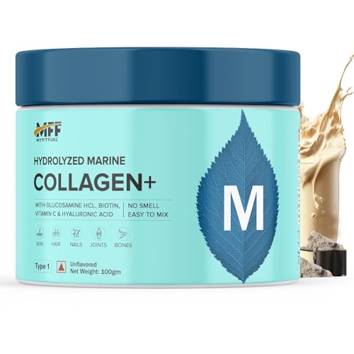 Image of MyFitFuel Hydrolyzed Beauty Marine Collagen Peptides (100gm, Unflavored) with Biotin, Hyaluronic Acid, Zinc, Vitamin C & Glucosamine | For Skin, Hair, Nails & Joints