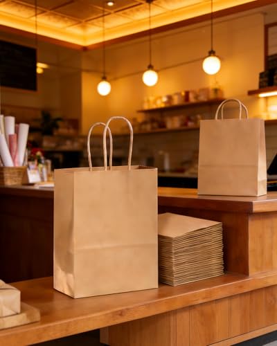 Bolsas de papel kraft Gcardist medianas con asas para recuerdos de bodas y eventos especiales 7