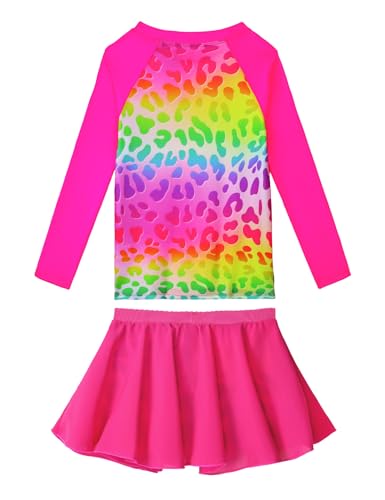 Swimsuit for Girls 3-4 Years Old Rose Leopard Two Piece Long Sleeve Swimwear Rash Guard Sets with Pantskirt2