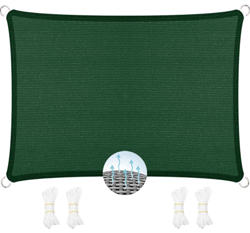 Toldo Vela de Sombra Transpirable 320 x 400 cm, Resistente a Los Rayos UV, Transpirable, Protector Solar, Red de Sombreado de Protección Solar, para Jardín Balcón Exterior, Verde Oscuro