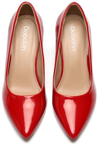 Dobolin Women'S Heels Pointed Toe Pumps Closed Toe High Heels Stiletto Comfortable Business Heels 3-Inch Wedding Party Dress Shoes Red Patent Size 7.5 thumb #4
