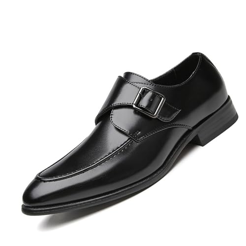 Men's Leather Monk Buckle Low top Loafers Retro Round Toe Low Heeled Slip on Breathe Formal Business Tuxedo Dress Shoes Business Dress Oxfords Classic Plain Toe Formal Leather Shoes