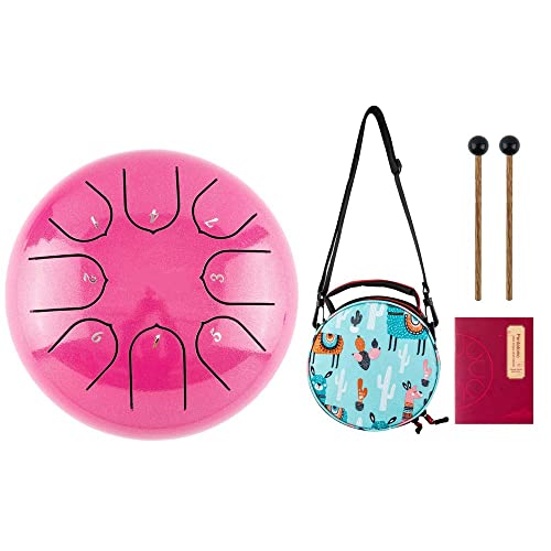 Tongue Drum 8 Notes 6 inches Musical Steel Drum Percussion Instrument with Drum Mallets Carry Bag Great Gift for Beginner Adult (pink)