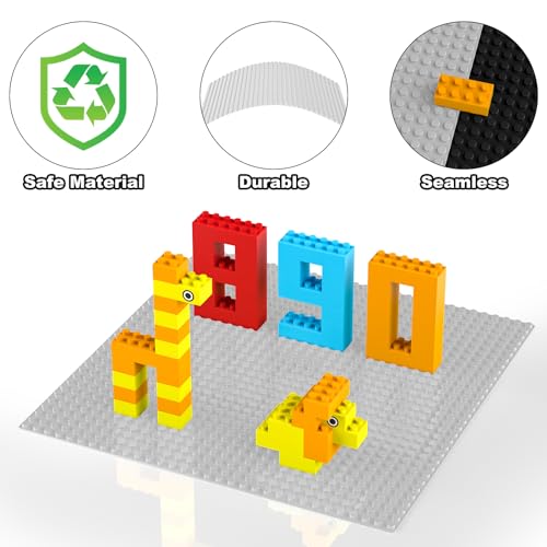 Image of Pokiiulk Classic Baseplates, Peel and Stick Base Plates for Building Bricks, Compatible with Major Brands, Self-Adhersive Base for Bricks 10 inch x 10 inch, 6 Pack Grey