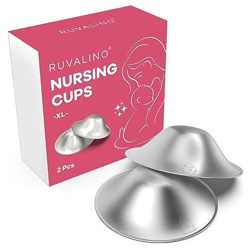 Image of Original Silver Nursing Cups, RUVALINO® Breastfeeding Essentials Nipple Shields for Nursing Newborn, Nipple Cover for Breastfeeding, Healing Cups for Sore Nipple Relief, FSA or HSA Eligible (XL)