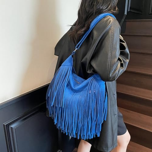 Image of Women Vintage Suede Fringe Hobo Bag Tote Shoulder Bag Crossbody Bag and Hippie Western Cowgirl Purse Shoulder Bag