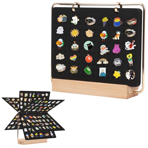 缶バッジ 収納ファイル 6ページ バッジディスプレイカレンダー 最大240枚収納可能 木製ベース 大容量 ピンコレクション 収納 カレンダー バッジ 省スペース イヤリング ディスプレイ オーガナイザー ブローチホルダー 家庭用 持ち運び便利 Brooch Pin Holder (ブラック)
