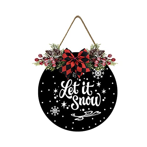 Lefangovs Let It Snow Wood Wreath Hangers for Front Door,Black Wreaths for Front Door