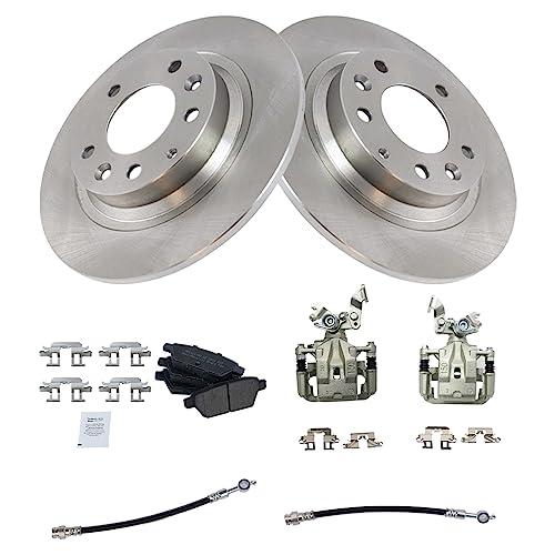 Image of TRQ Rear Brake Pad and Rotor Set Semi Metallic Rotors Calipers Hoses | For 2006-2009 Ford Fusion Lincoln MKZ Mercury Milan 2006-2008 Mazda 6 2006 Lincoln Zephyr