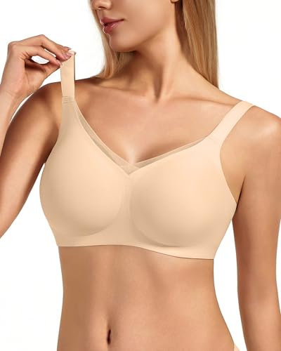 Image of VQJ Women's Full Coverage Jelly Comfort Support Wireless Bra with Breathable V-Mesh, No Underwire Push Up Everyday Bralette
