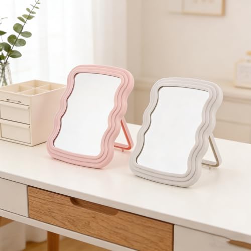 Miroir de maquillage ondulé pliable portable léger support réglable bureau - 8