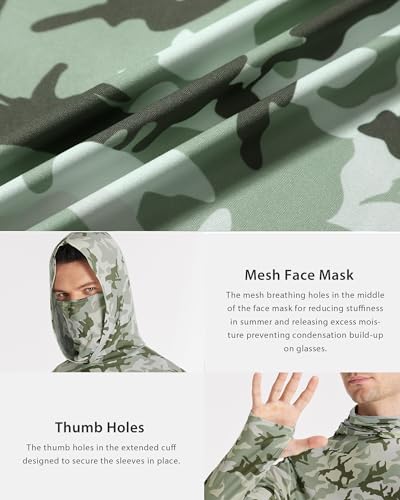 Image of FISHEAL Men's Performance Fishing Hoodie Shirt - UPF 50+ Sun Protection Long Sleeve Thumbholes Shirts with Neck Gaiter