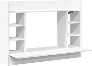 vidaXL Wand Schreibtisch, Wandtisch mit Stauraum, Wandschreibtisch für Büro, Computertisch Bürotisch Wandregal, Modern, Weiß Holzwerkstoff