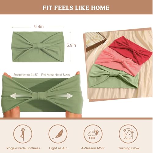 Image of Awumbuk Wide Headbands for Women Knotted No Slip Head Bands Soft Turban Headband Hair Accessories Boho African Solid Color Head Wraps for Women Yoga Workout (Brown)