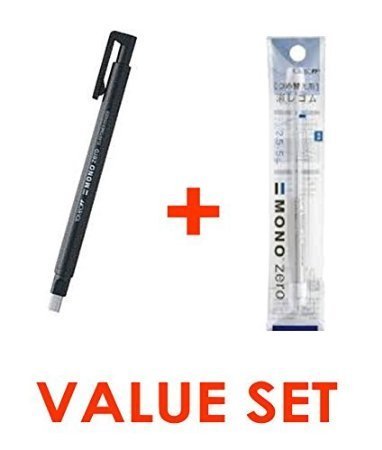Tombow Mono Zero Eraser - 2.5 mm x 5 mm - Rectangle Tip - Black Body & 2 Conformity Refills Value Set?With Our Shop Original Product Description?