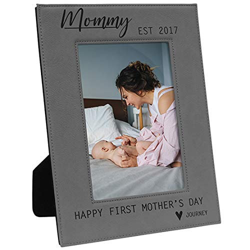 PlaqueMaker 4" x 6" First Mother's Day Gray Faux Leather Frame