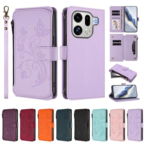 Étui en cuir Oppo Find X9 Pro premium violet au motif élégant