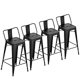 Yongchuang Metal Bar Stools Set of 4, 30' Black Barstools with Back Farmhouse Kitchen Bar Height Bar Chairs