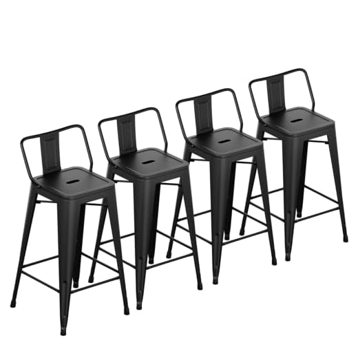 Yongchuang Metal Bar Stools Set of 4 Counter Height Bar Stools for Indoor Outdoor Barstools Low Back Bar Chairs 26" Matte Black