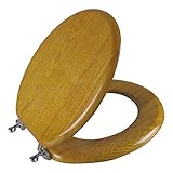 Angel Shield Durable Wood Veneer Natural Toilet Seat Metal Hinged Easy Clean Anti-scratch American Standard(Round,Oak)