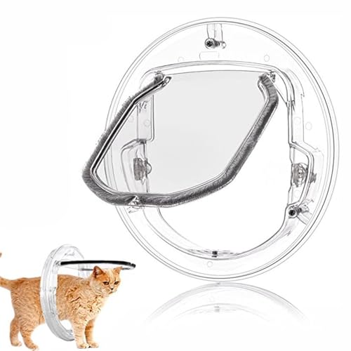iFCOW Gattaiola con rivestimento per porta, porta trasparente con chiusura a 4 vie per gatti e cani di piccola taglia, gattaiola rotonda con kit di rivestimento per porta scorrevole in vetro