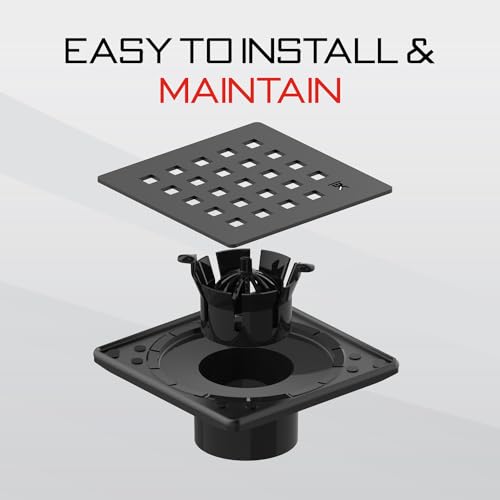 GURU USA Evo Lite Plus Square Stainless Steel Shower Drain with ABS Base & Hair Strainer, Bathroom Accessories for Shower Floor Drainage, Plus Nero - Image 4