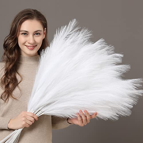 PERFNIQUE Faux Pampas Grass 9PCS Pompas Large Pampas Grass 38 Tall Pampas Grass for Floor Vase Pampas Grass Decor Tall for Vase Fillers Boho Decor Rustic Farmhouse Home Decor (White)