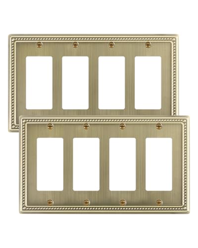 TREEWELL 2-Pack Quad Decorator Outlet Cover Plate, Antique Brass