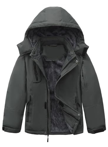 HOOD CREW Boy’s Winter Coat Waterproof Ski Jacket Kids Warm Fleece Windproof Snowboard Jackets with Detachable Hood