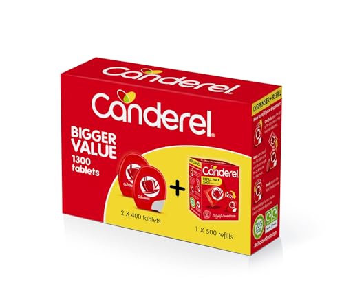 Image of Canderel Sweetener Tablets, Zero Calorie, Sugar Free, Diabetic Friendly, Sugar Substitute for Tea and Coffee, Value Pack, 1300 Tablets