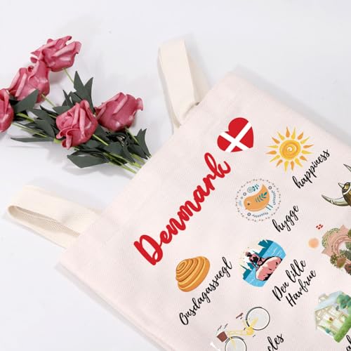 MEIKIUP Denmark Travel Culture Gift Danish Gems & Landmarks Souvenir Tote Bag Copenhagen Tourist Shoulder Bag2