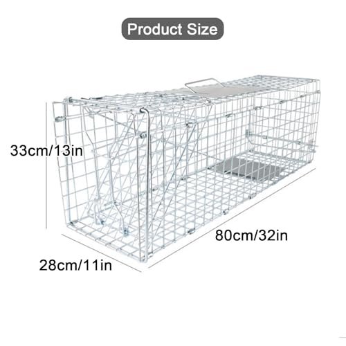 32in Large Live Animal Cage Trap Rabbits, Outdoor Humane Cat Trap Folding Cat Traps for Strays Feral for Racoon, Armadillos, Groundhogs