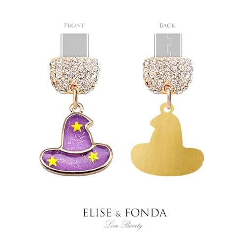 Elise & Fonda Tp289 Type-C Usb Charging Port Crystal Anti Dust Plug Halloween Witch Hat Cell Phone Charm For Samsung/Huawei/Oneplus/Xiaomi/Oppo Android Phones  thumb #2