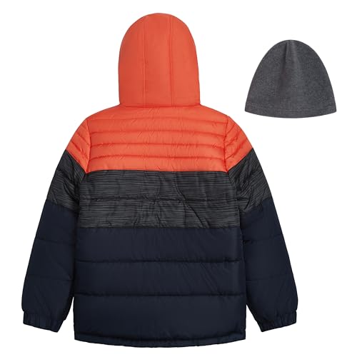 Image of LONDON FOG Boys' Heavyweight Hooded Puffer Jacket with Sherpa-Lined Hood & Fleece Beanie