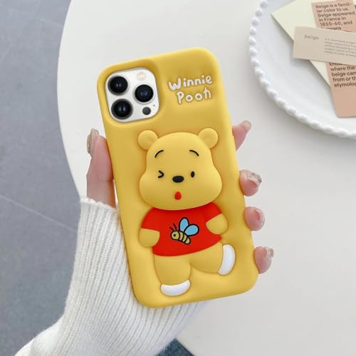 Image of COVERLY for iPhone 14 Plus 3D Cartoon Bear Pooh Case,Full Protective Winnie The Pooh Bee Back Case with Holder Cute Soft Silicone Stylish Fashion Fun Aesthetic Cover for Apple iPhone 14 Plus