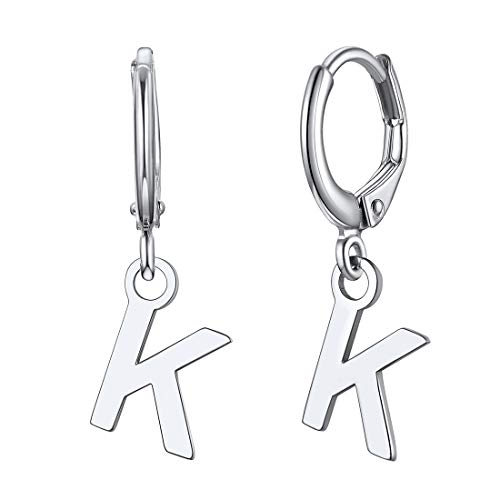 ChicSilver Initial Dangle Hoop Earrings for Women 925 Sterling Silver Personalized 26 Alphabet Letters Huggie Earrings