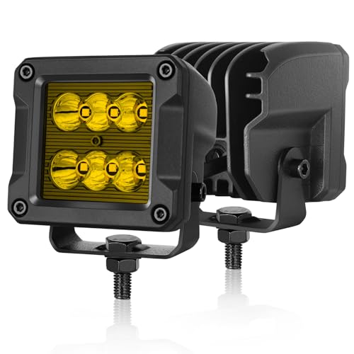 Image of 3 Inch Amber LED Pods 120W CREE LED Cubes Offroad Driving Lights | Focus Spot Beam, High Intensity CREE LEDs Square Amber LED Pod Lights Ditch Lights for Truck Motorcycle Pickup UTV ATV