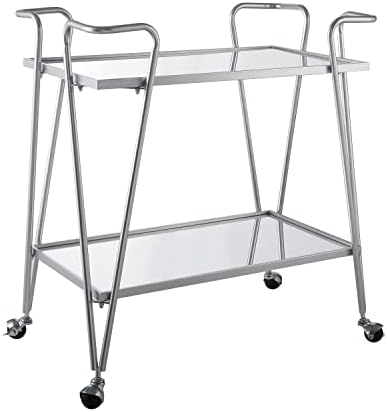 Linon Gina Silver Mid Century Bar Cart with Mirrored Shelves