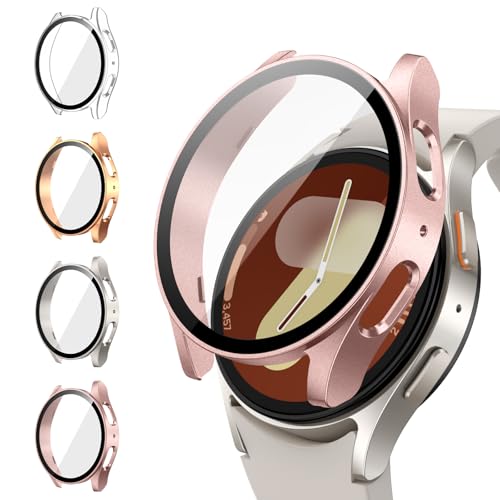 Neitra 4 Stück Hülle für Samsung Galaxy Watch 7 40mm Schutzhülle mit HD Glass Displayschutzfolie Hart PC Voller Körper Kratzfest Gehäuse Cover für Galaxy Watch7 40mm