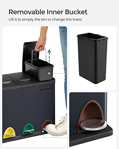 SONGMICS Afvalemmer voor de keuken, vuilnisemmer 3 x 8 l, met deksel, drievoudige afvalemmer van staal voor kleine gezinnen, pedalen en emmers, gemakkelijk te reinigen - Afbeelding 5