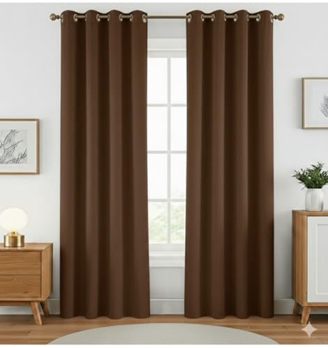 Image of Amazon Brand - Solimo Velvet Curtain Set of 2 (52x48 Inch) Plain Door & Window Curtains for Living Room & Bedroom |75% Light Blocking, Eyelet Curtains for Home Decor in Brown Color (4 feet x 4 feet)