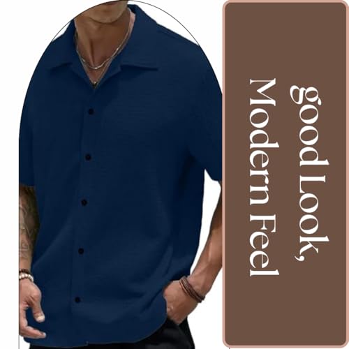 Image of COMBRAIDED Men's Slim Fit Half Sleeve Polycotton Casual Shirt - Solid Pattern, Hip Length