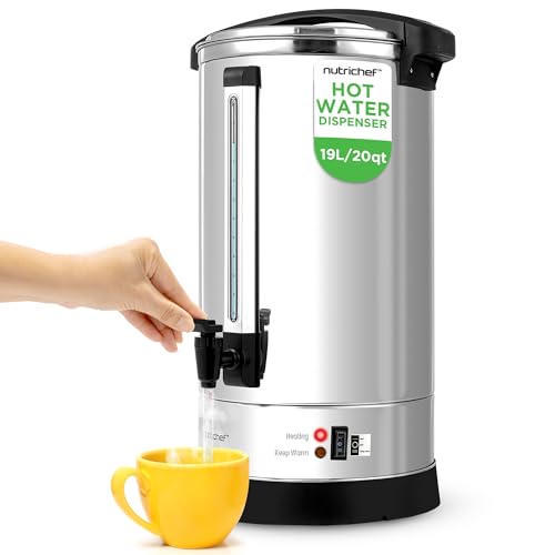 NutriChef Water Boiler and Hot Water Dispenser, 19L Electric Beverage Dispenser with Safety Lock Lid, Non-Drip Tap, Warm Function, Food Grade Stainless Steel, Home & Commercial Use, 19