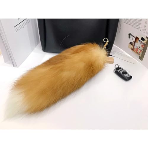 Image of 15.75 Inch Long Fluffy Faux Fur Tail Keychain, Fake Animal Tails for Handbags Backpacks Charm Tassel Ornaments (Golden Yellow)