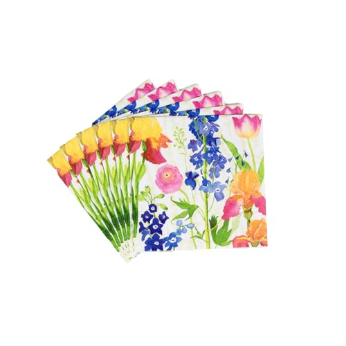Caspari Summer Garden Paper Cocktail Napkins in White, 20 Per Package - Image 4